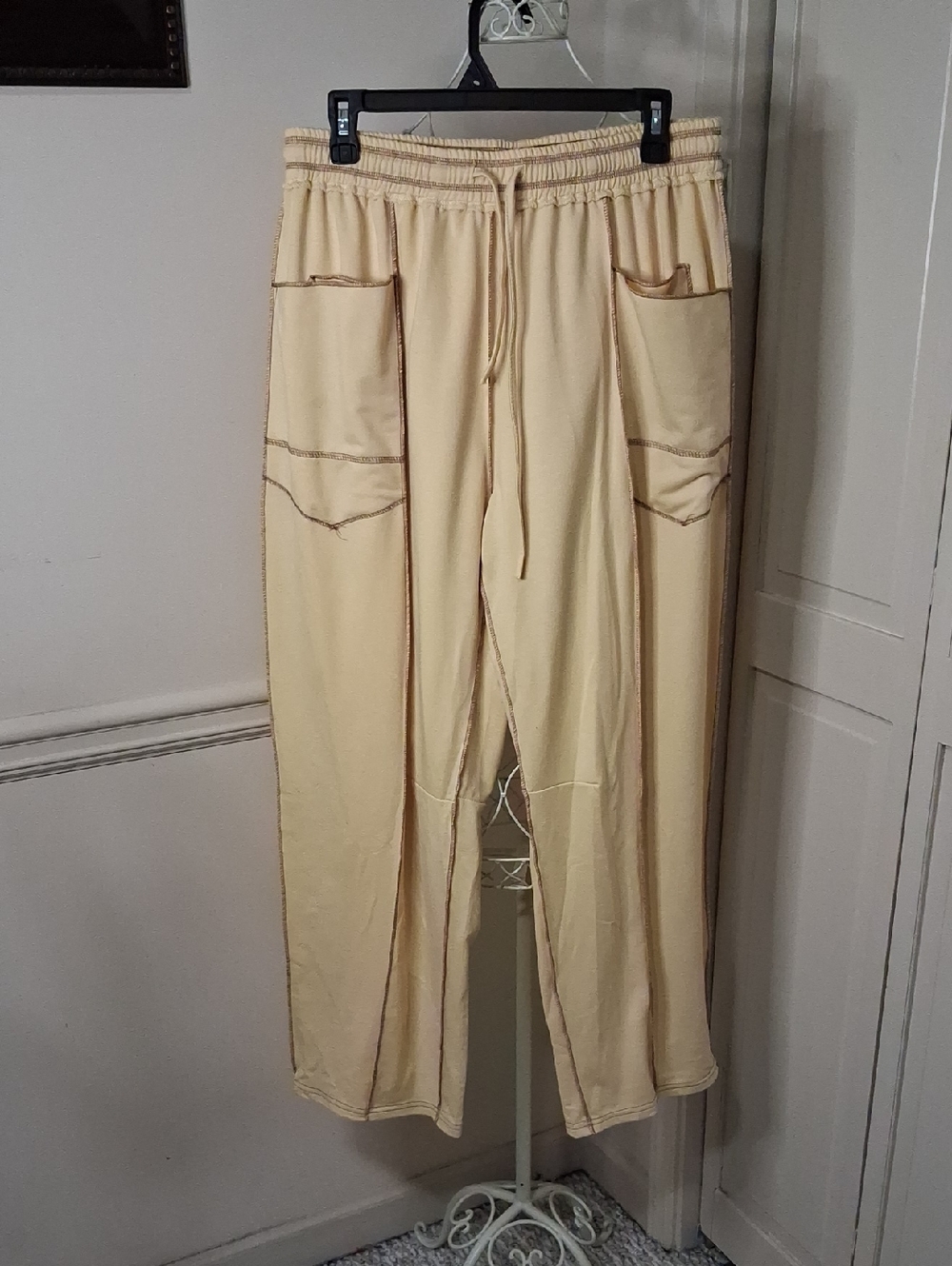 Ladies Casual Drawstring Pants - Cream